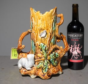 Onnaing Majolica Tree Vase - Cats & Birds