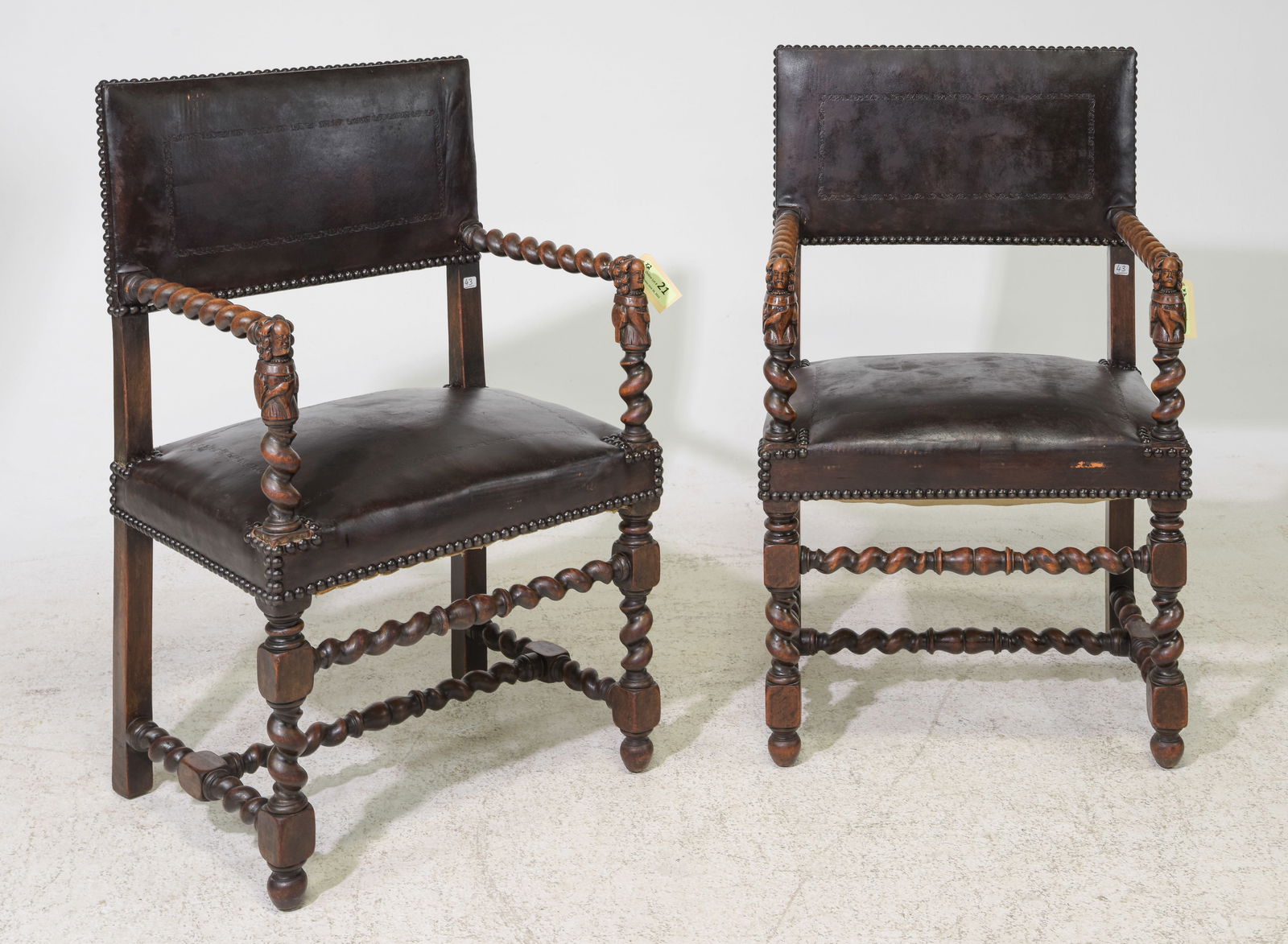 Louis XIII Style Pair of French Twist Arm Chairs (1 of 6)