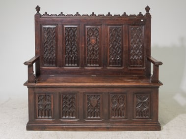 Renaissance Style Gothic Carved Oak Hall Bench