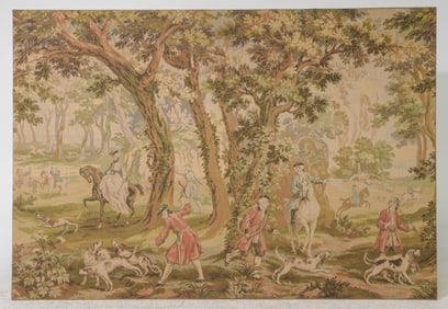 French Large Needlepoint Hunting Tapestry