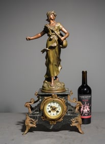 A. Moreau Spelter & Marble Figural Clock