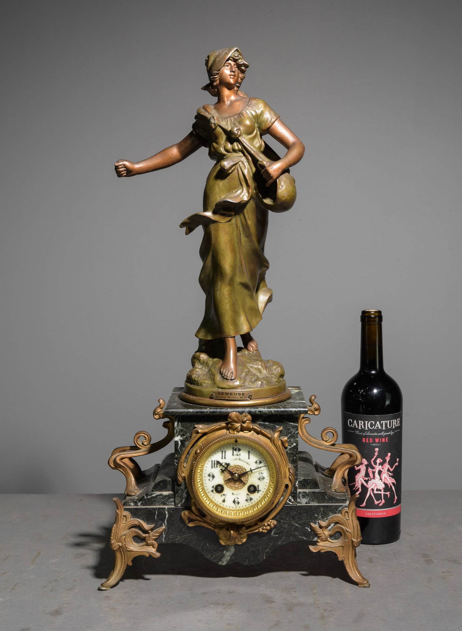 A. Moreau Spelter & Marble Figural Clock (1 of 7)