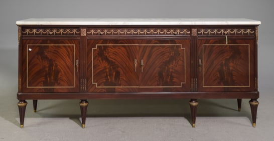 Louis XVI Style White Marble Top Mahogany Sideboard