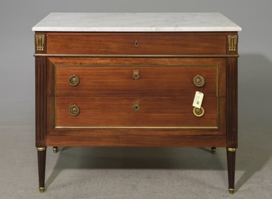 Louis XVI Style White Marble Mahogany Chest #1