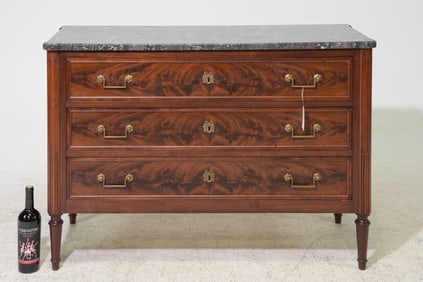 Louis XVI Style White Marble Mahogany Chest #2