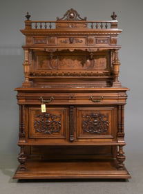 Henri II Style Walnut Marble Top Server