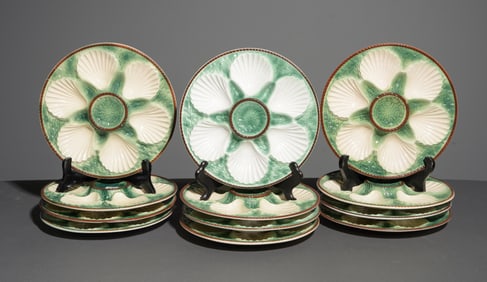 French Set of 12 Basket Weave Pattern Scallop Plates