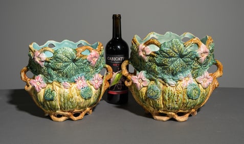 Two Onnaing Majolica Jardinieres / Cache Pots