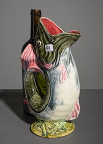 French Majolica Gurgle Fish Pitcher