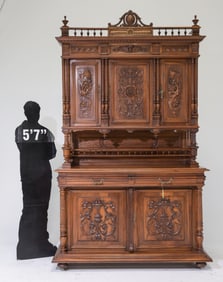 Renaissance Style Carved Walnut Double Buffet