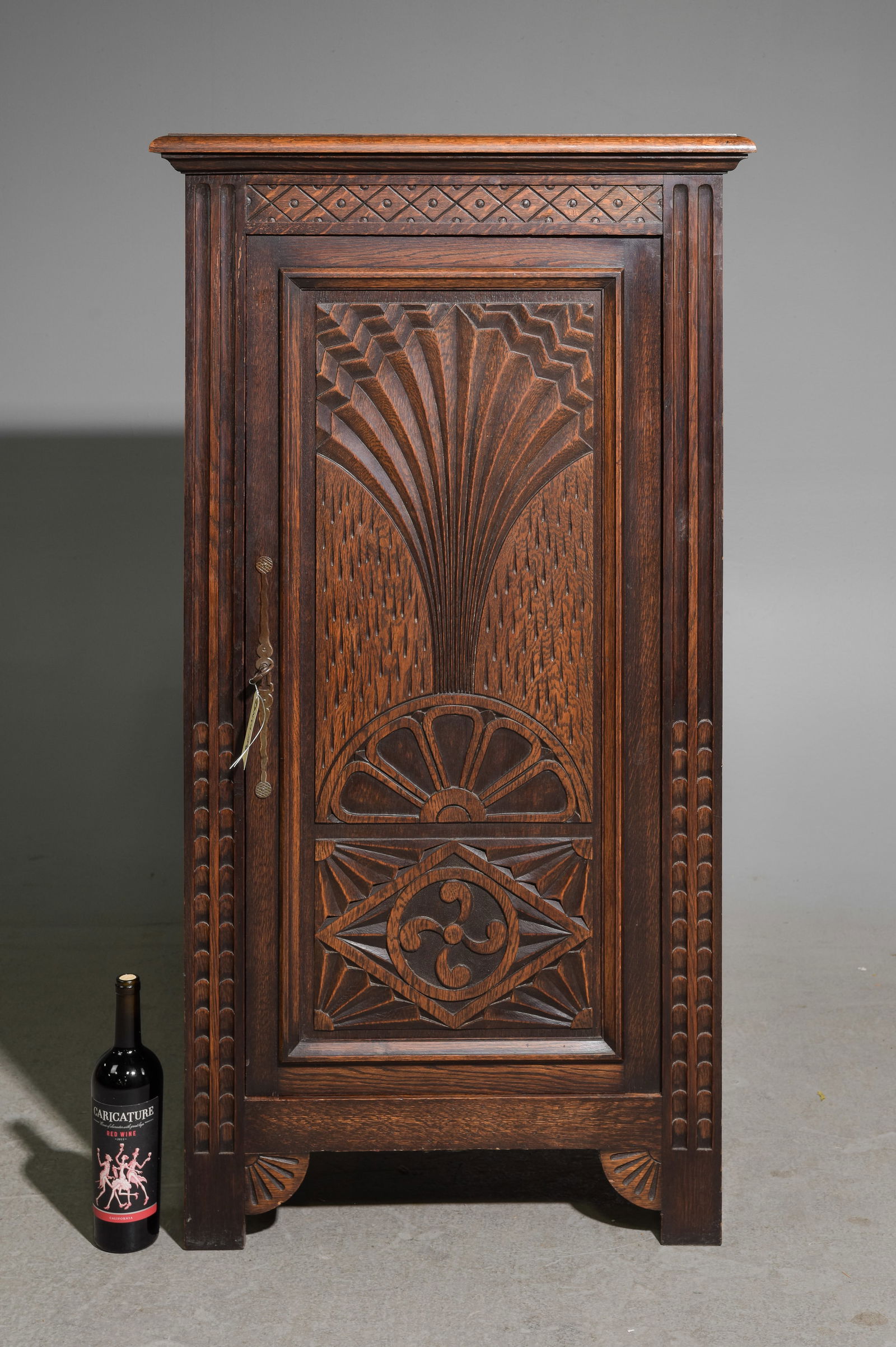 French Carved Oak Single Door Hall Cabinet (1 of 7)