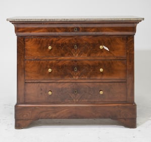 Louis Philippe Style Large Marble Top Four Drawer Chest