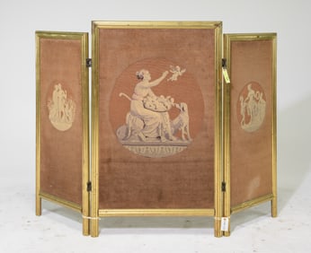 French Three Panel Gold Framed Tapestry Screen