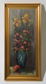 V. Knage Framed Oil on Canvas Floral Still Life c.1938