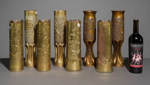 Four Pairs of Brass Trench Art Vases