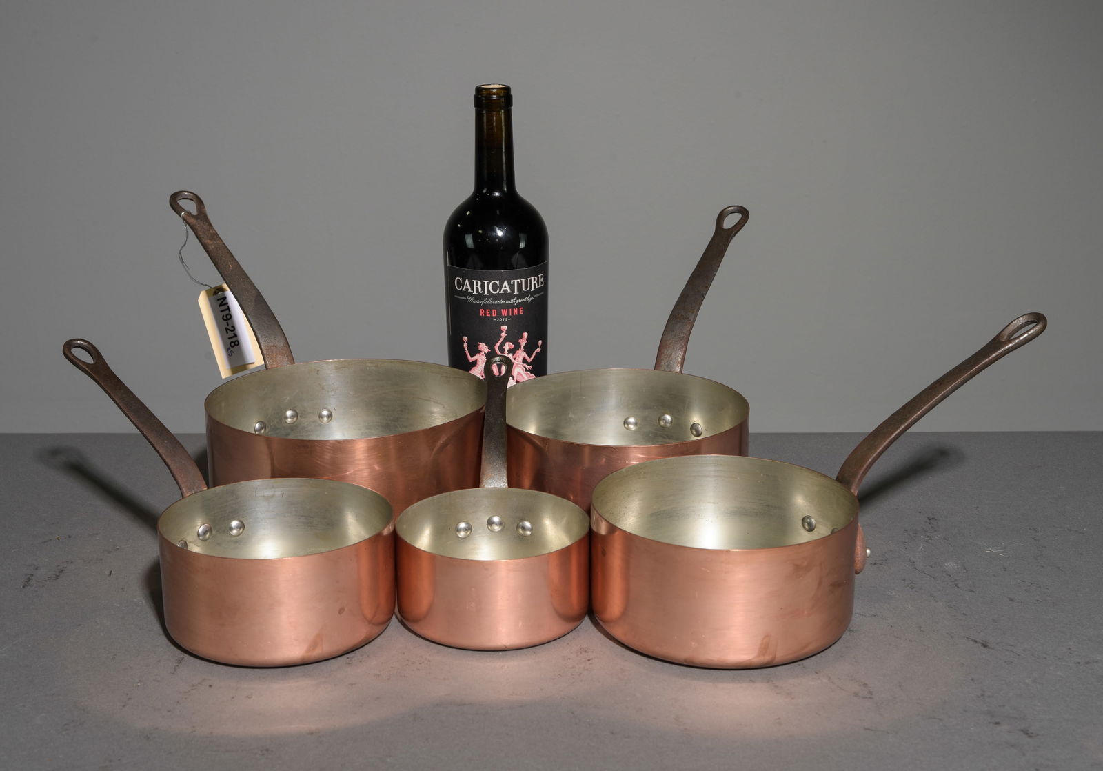 French Set of 5 Copper Sauce Pans with Iron Handles #1 (1 of 3)