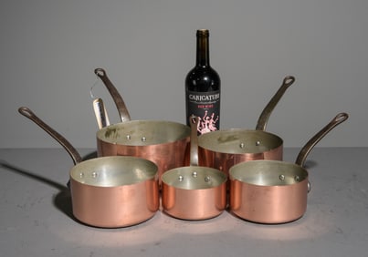 French Set of 5 Copper Sauce Pans with Iron Handles #2