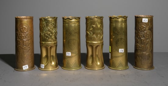 Three Pairs of Brass Trench Art Vases