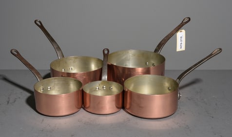 French Set of 5 Copper Sauce Pans with Iron Handles #3