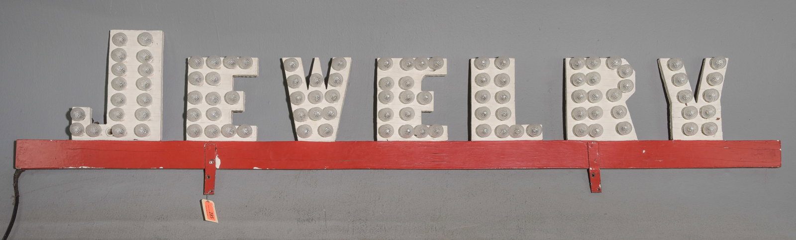 Light Up Wood Jewelry Sign: Light Up Wood Jewelry Sign - 20.5 in tall x 88.5 x 3 deep with the light bulbs