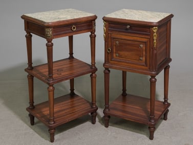 2 Louis XVI Style Marble Top Nightstands