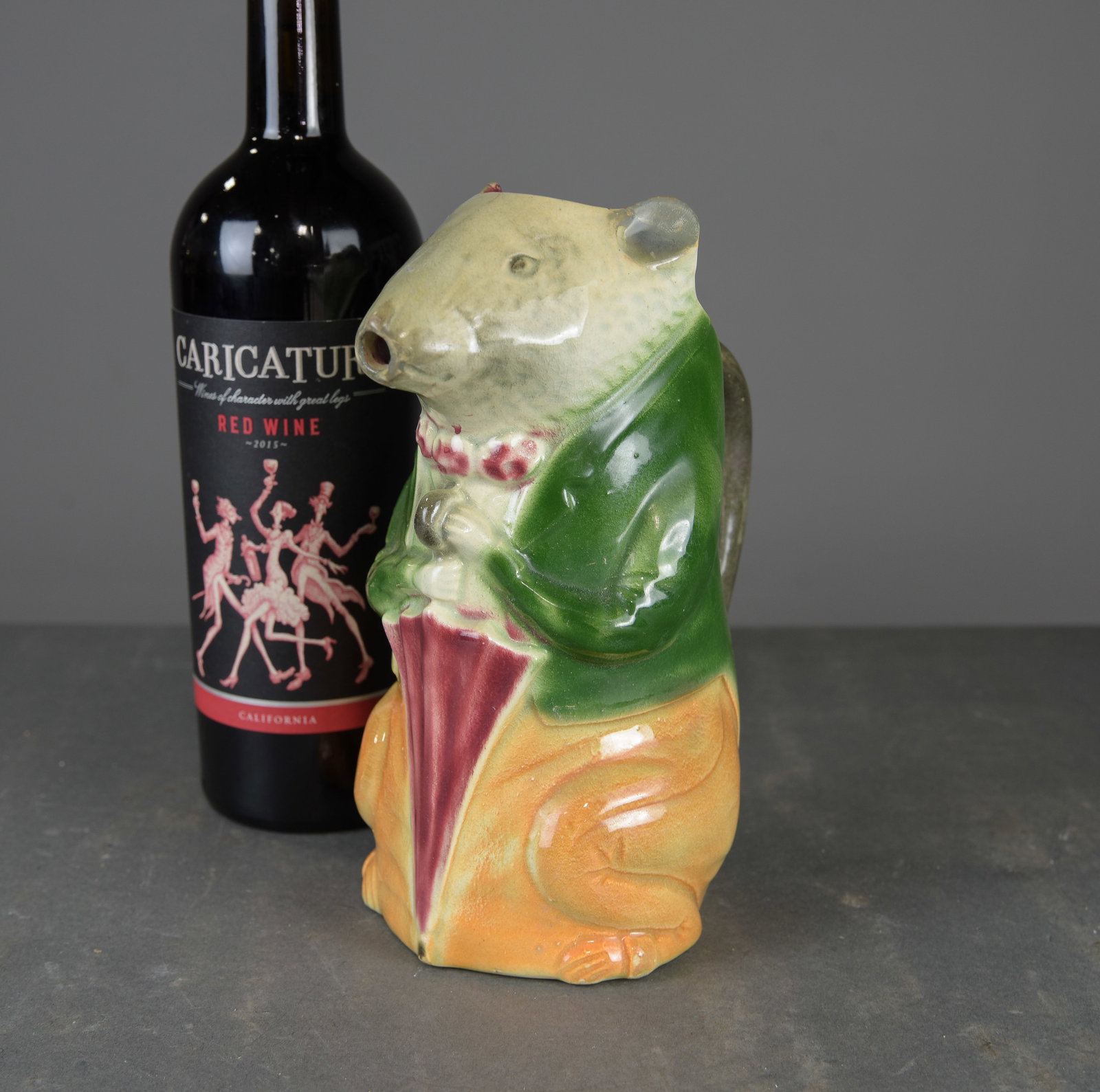 French Majolica Dapper Rat Pitcher (1 of 4)