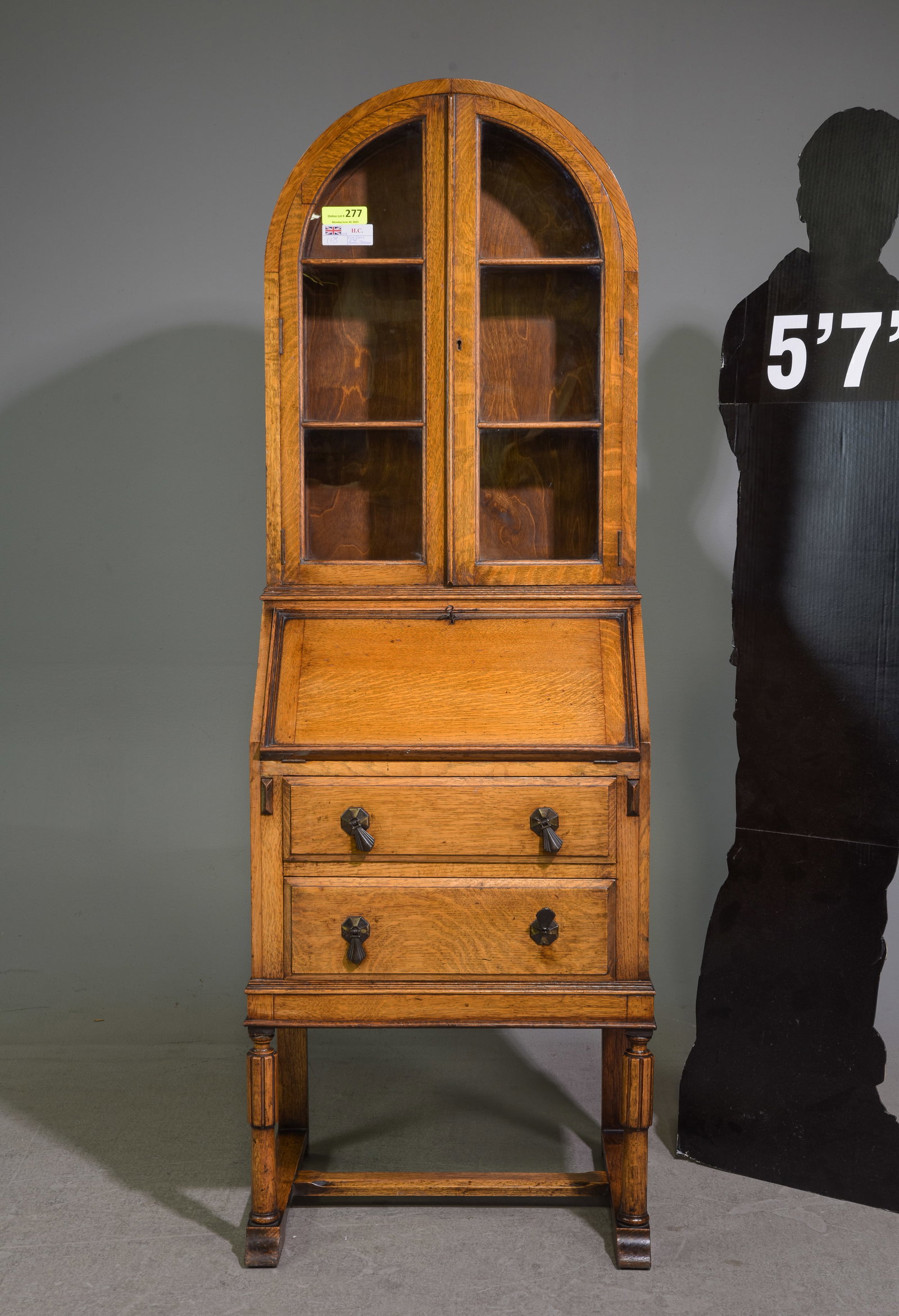 British Oak Petite Secretary Bookcase (1 of 8)