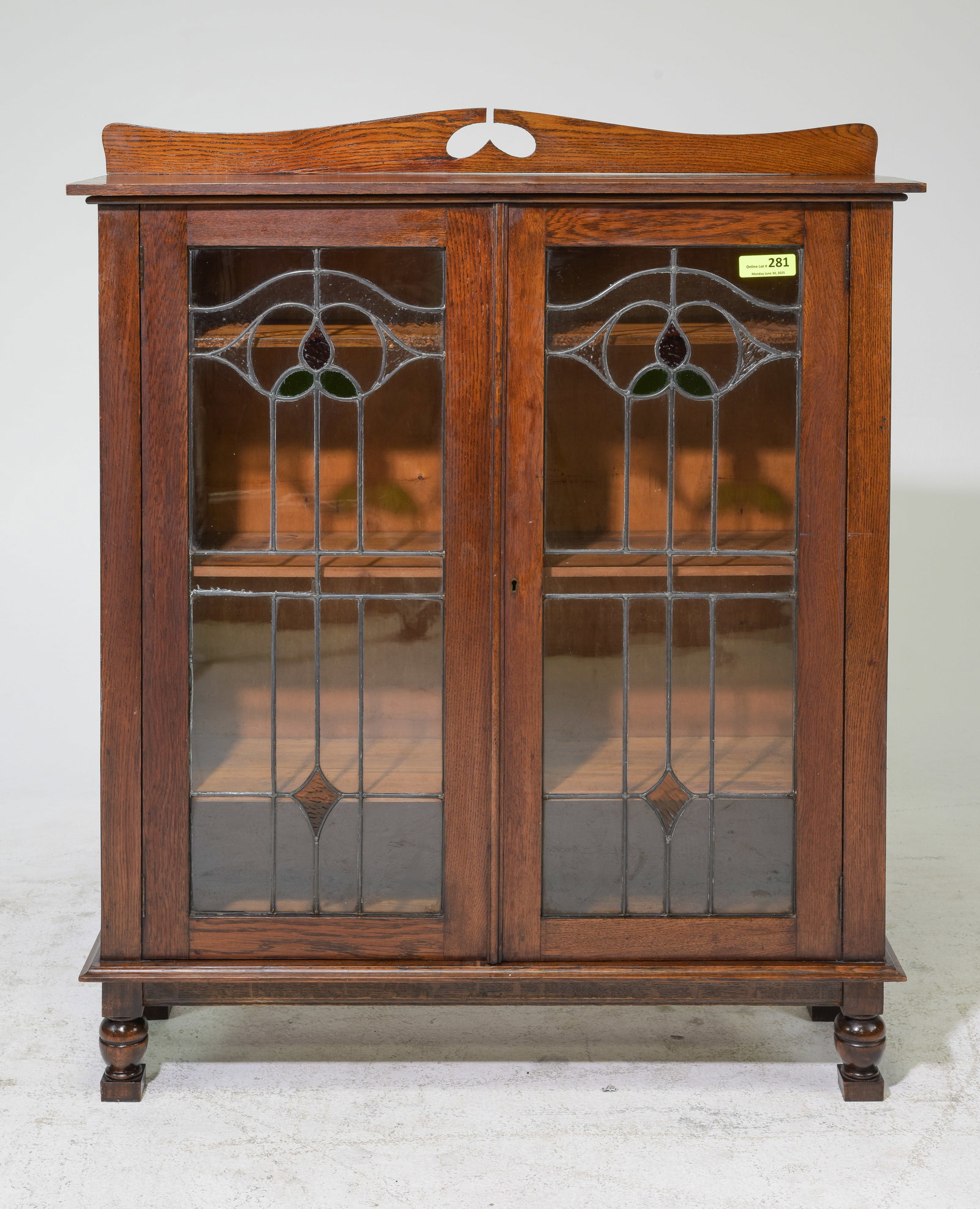 British Oak Leaded Stained Glass Bookcase (1 of 3)