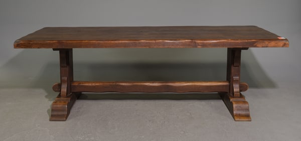 French Solid Oak Trestle Base Farmhouse Table