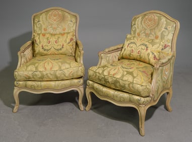 Louis XV Style Pair of Painted Arm Chairs
