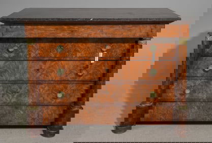 French Empire Style Grey Marble Top Mahogany Chest