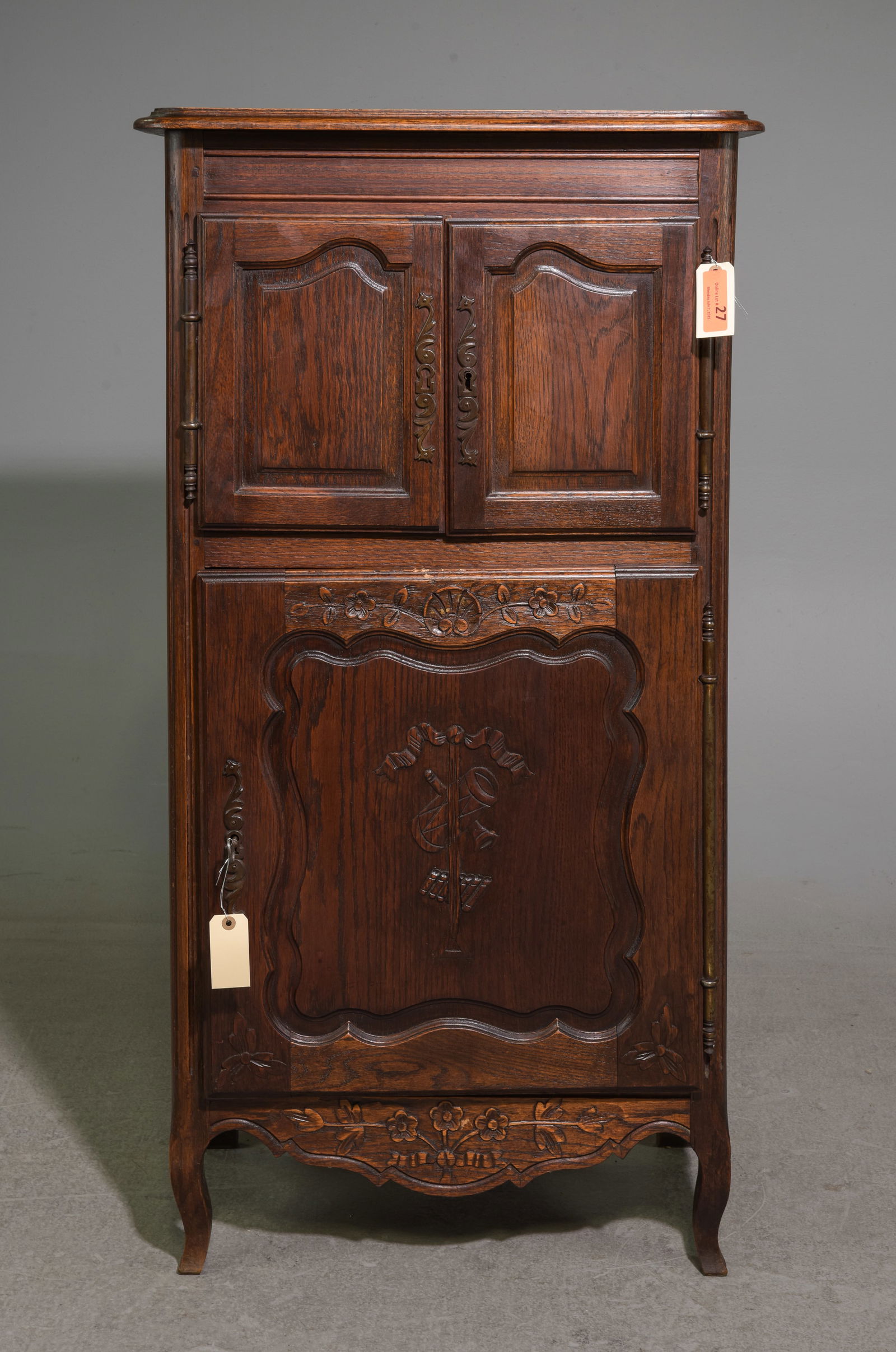 Louis XV Style Tall Oak Hall / Jam Cabinet: French Louis XV Style Tall Oak Hall / Jam Cabinet - 50.5 in tall x 26.5 x 14.5
