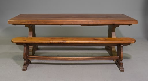 French Trestle Base Farmhouse Table & Bench