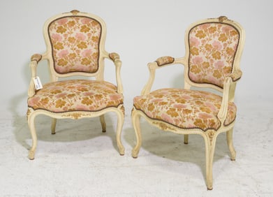 Louis XV Style Pair of Painted Arm Chairs