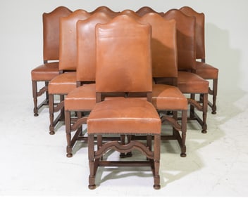 French Set of 10 Leather Upholstered Dining Chairs