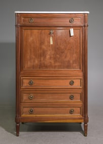 Louis XVI Style White Marble Top Secretary Abattant