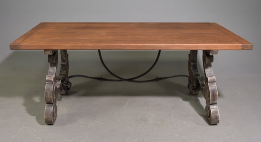 Spanish Style Oak Table with Iron Stretcher