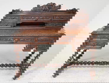 Louis XIII Style French Twist Oak Desk