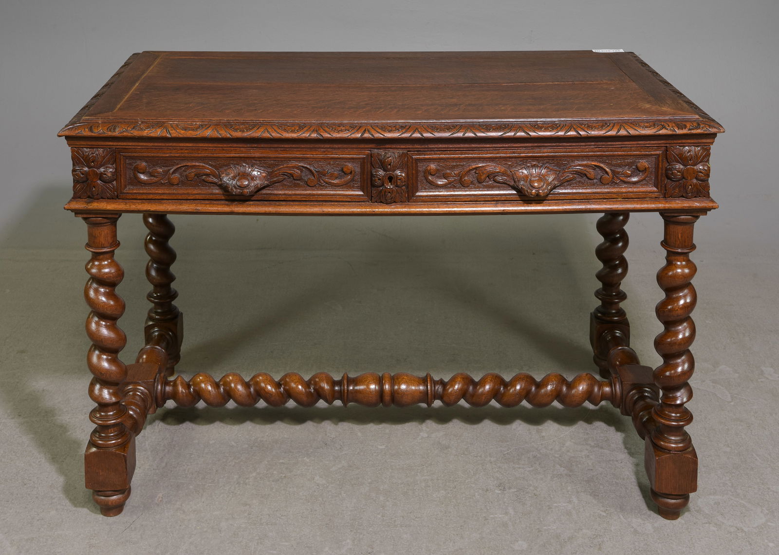 Louis XIII Style French Twist Oak Writing Table (1 of 7)