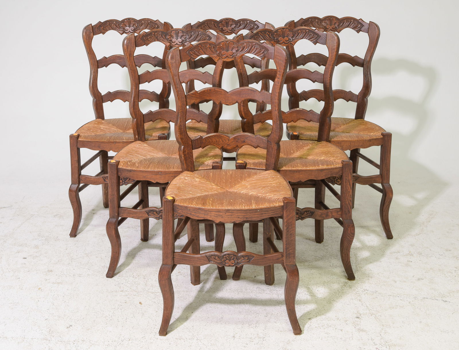 Louis XV Style Set of 6 Oak Rush Seat Chairs (1 of 4)