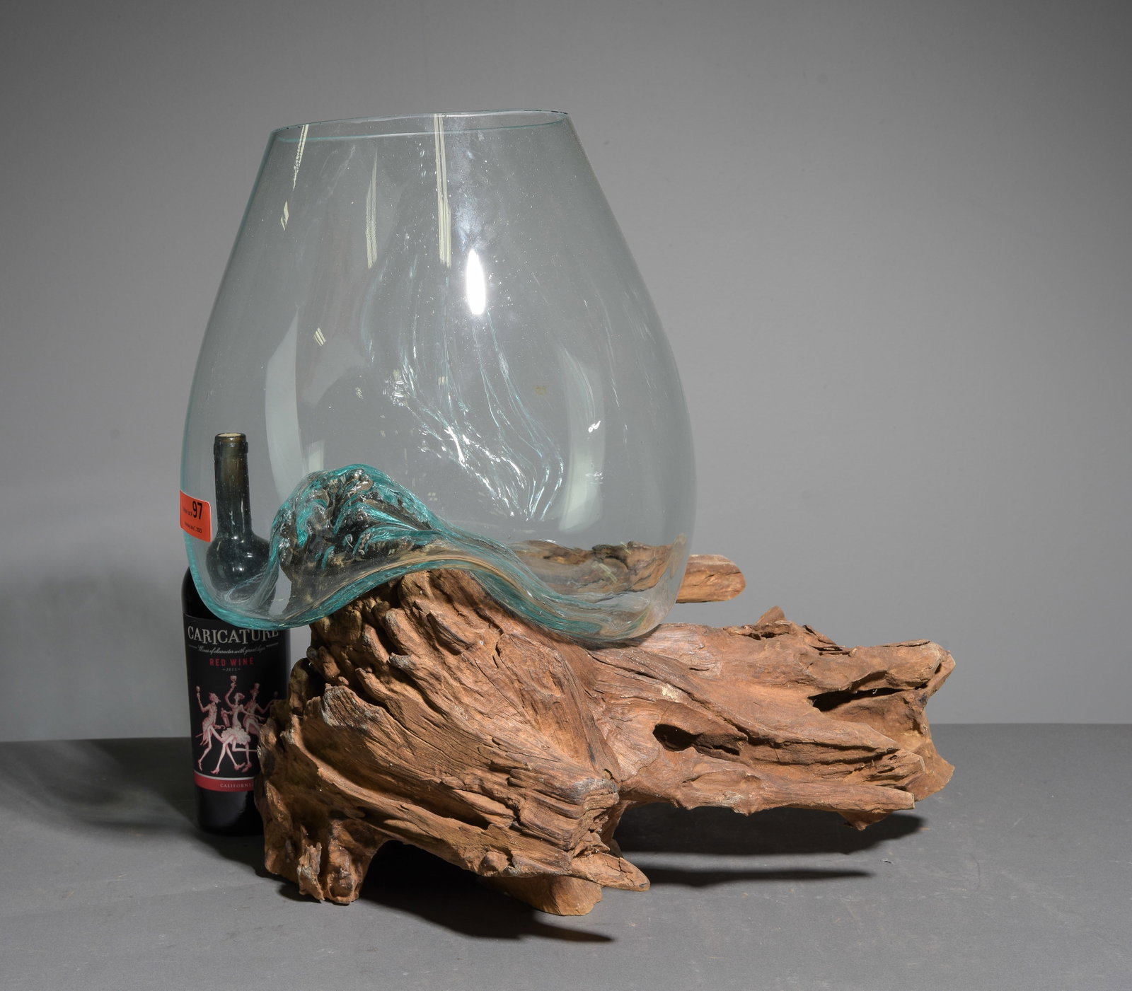 Large Blown Glass & Driftwood Terrarium #2: Large Blown Glass & Driftwood Terrarium - 20.5 in tall x 22 x 16