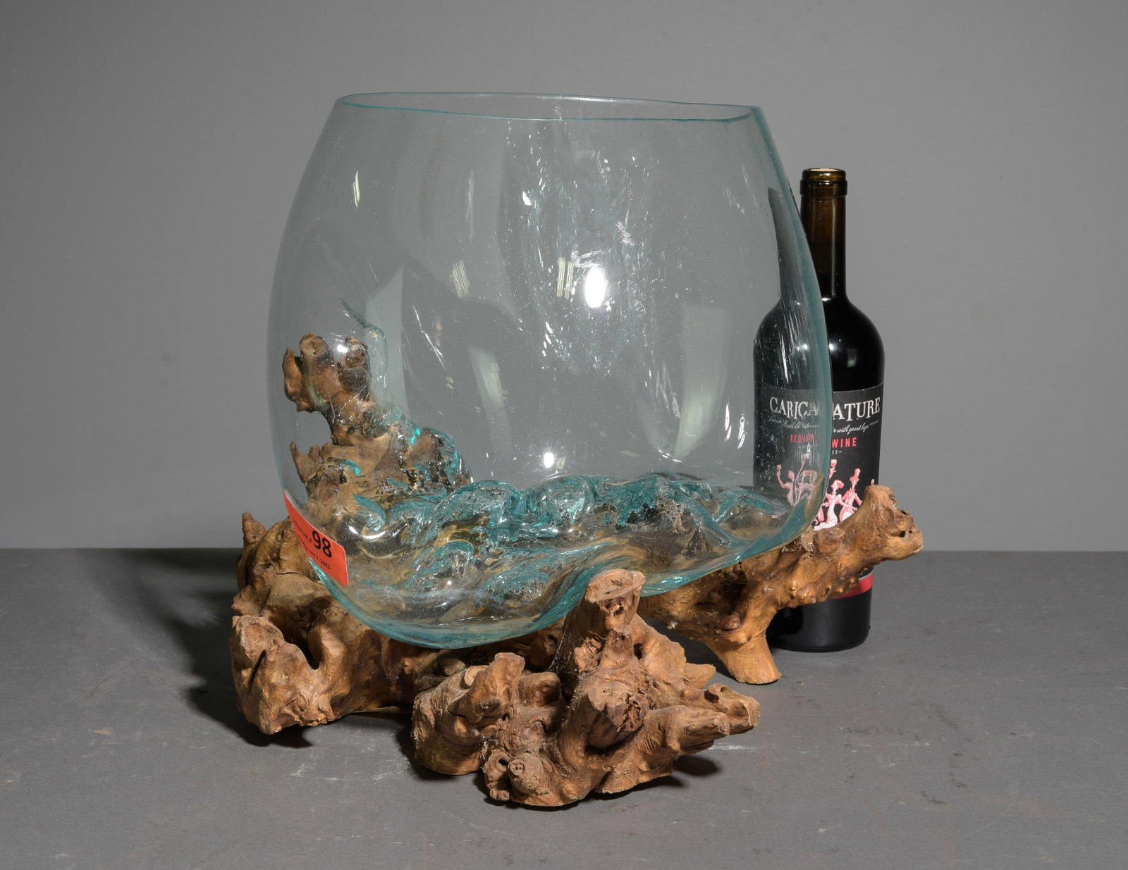 Large Blown Glass & Driftwood Terrarium #3: Large Blown Glass & Driftwood Terrarium - 13.5 in tall x 15 x 12