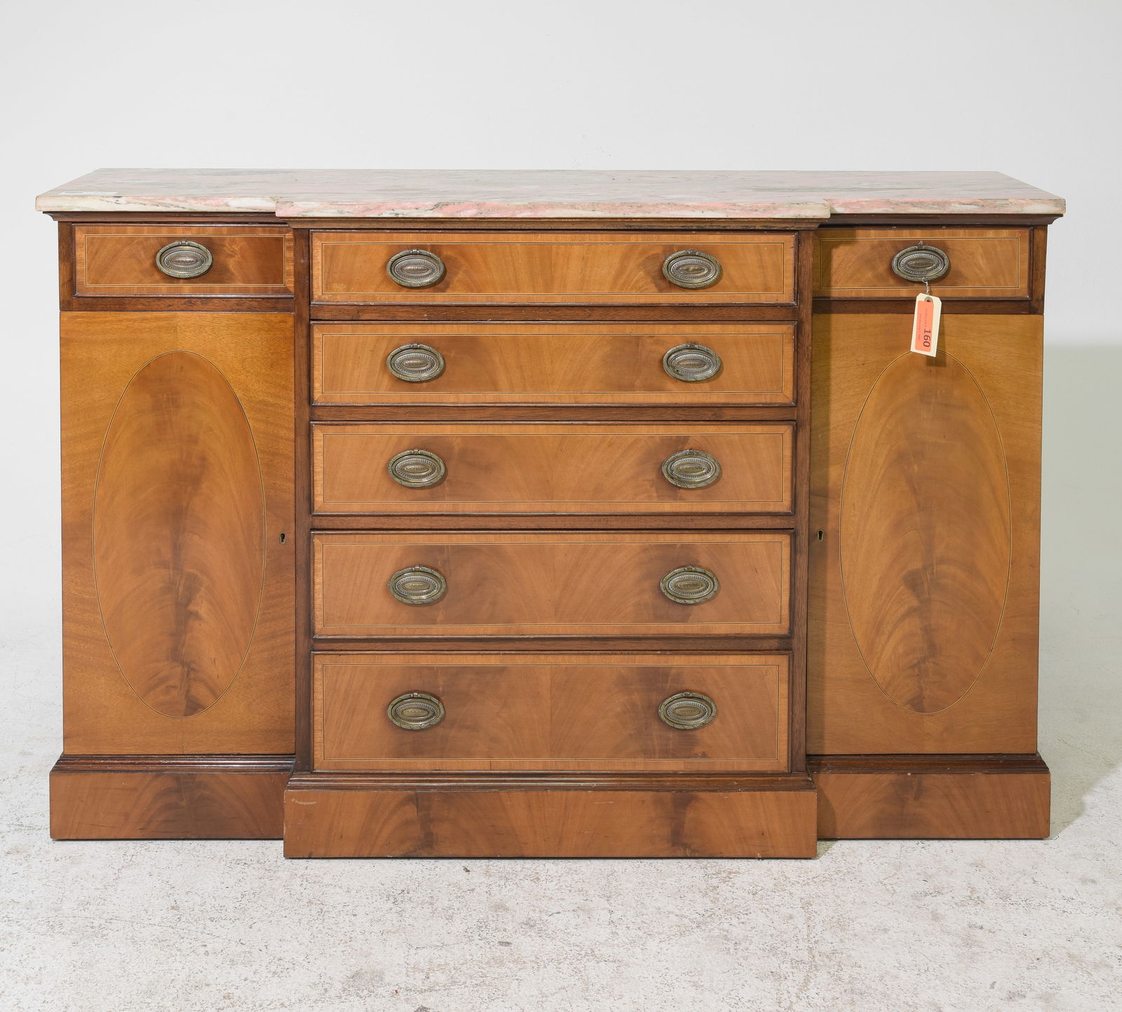 British Marble Top Narrow Hall Cabinet with Drawers (1 of 7)