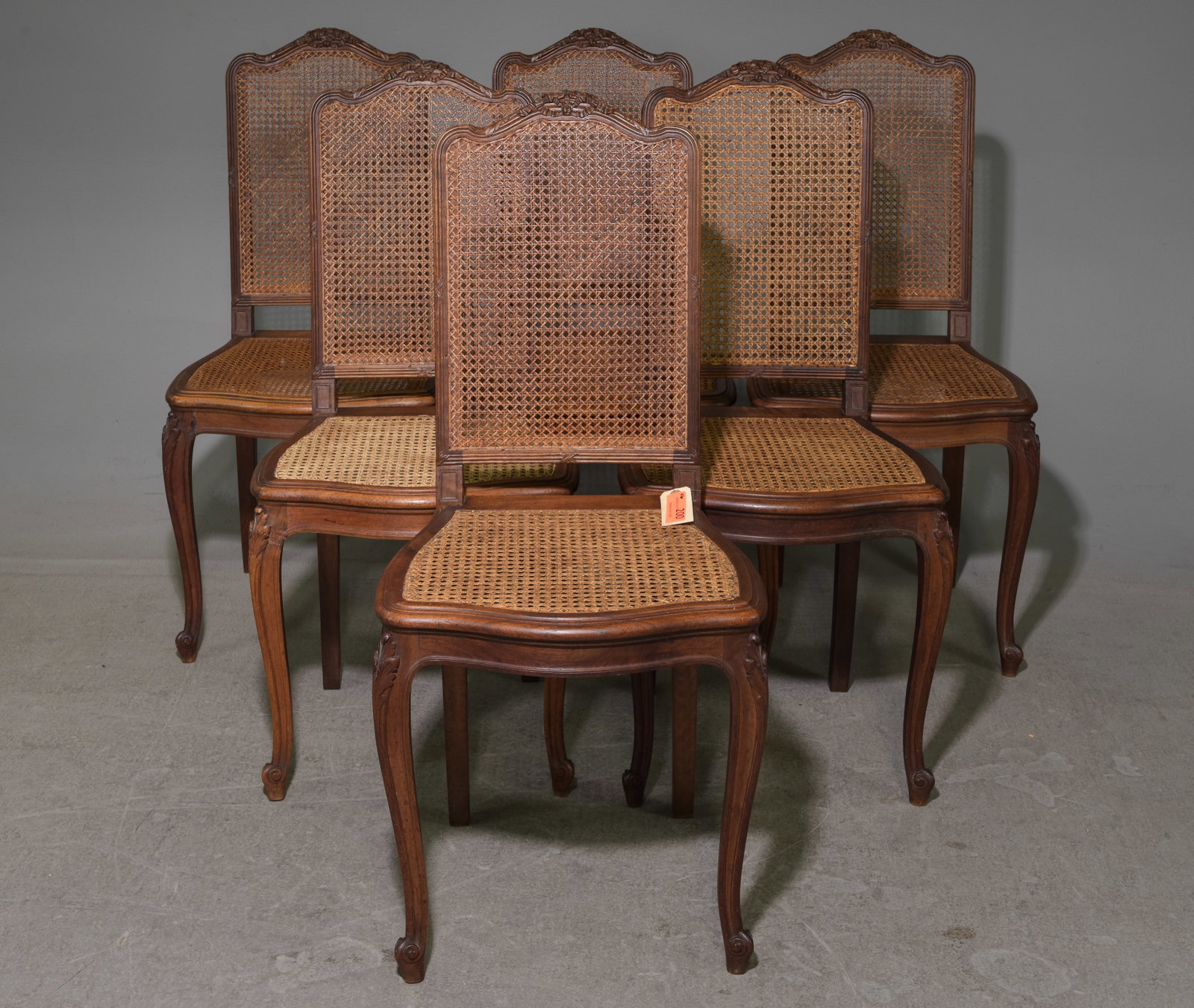 Louis XVI Style Set of 6 Caned Dining Chairs: French Louis XVI Style Set of 6 Caned Dining Chairs - 38.5 in tall x 18 x 16.5 each with a seat height of 18 inches