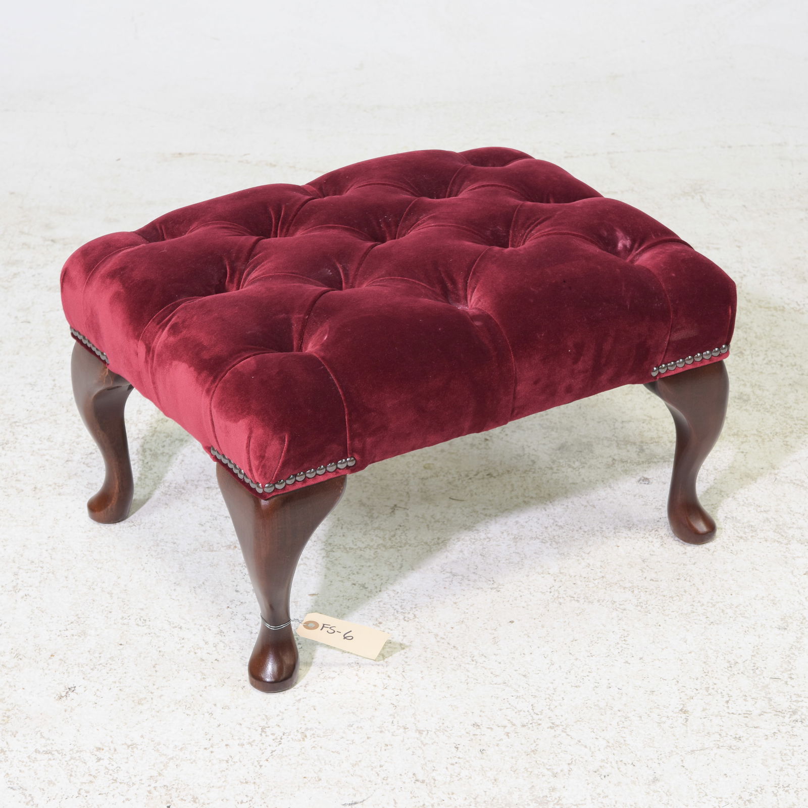 British Tufted Red Velvet Foot Stool (1 of 2)