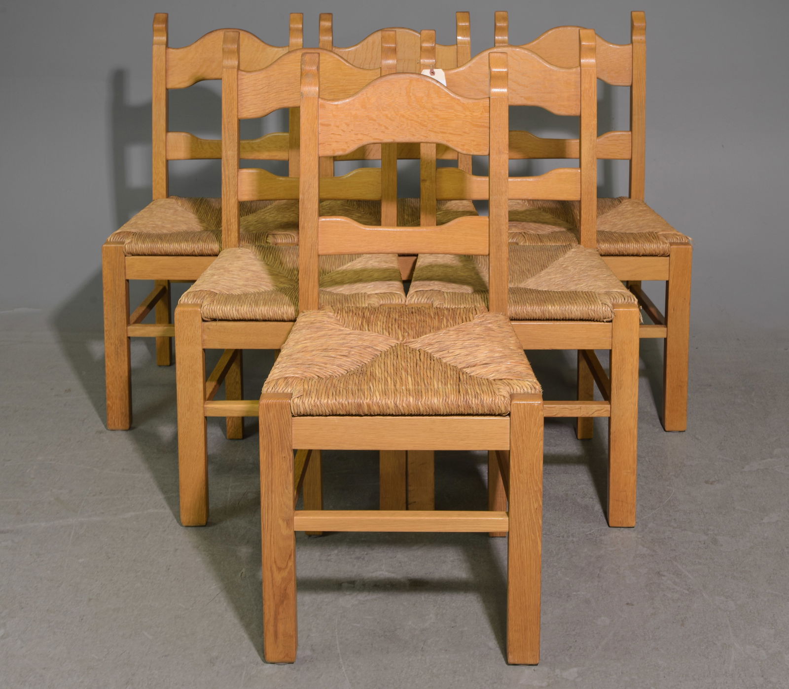 French Set of 6 Oak Rush Seat Dining Chairs (1 of 4)