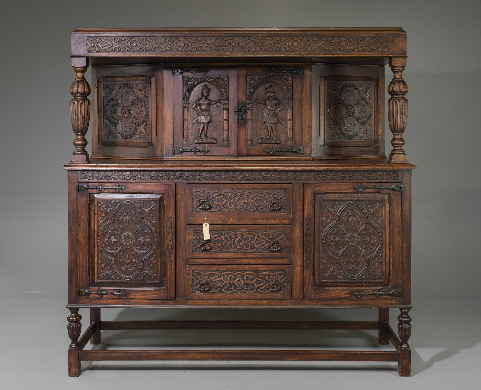 Renaissance Style Carved Oak Court Cupboard: Renaissance Style Carved Oak Court Cupboard - 69.5 in tall x 69 x 22.5