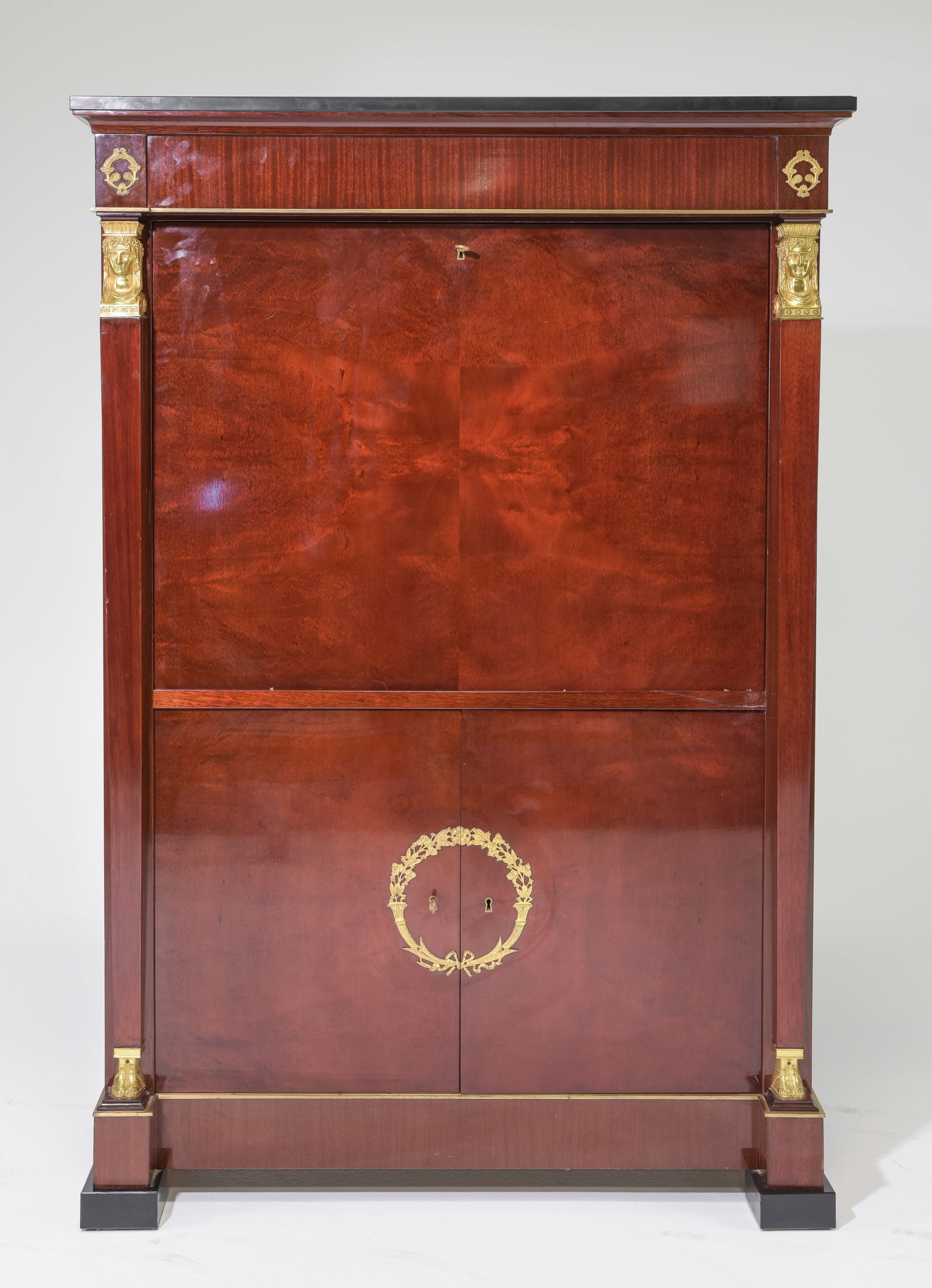 Empire Style Mahogany Secretary Abattant: Empire Style Mahogany Secretary Abattant - 61 in tall x 42 x 17