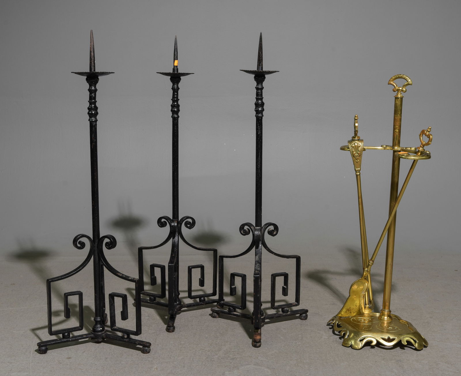 3 French Iron Candle Stands & Fire Place Tools (1 of 3)
