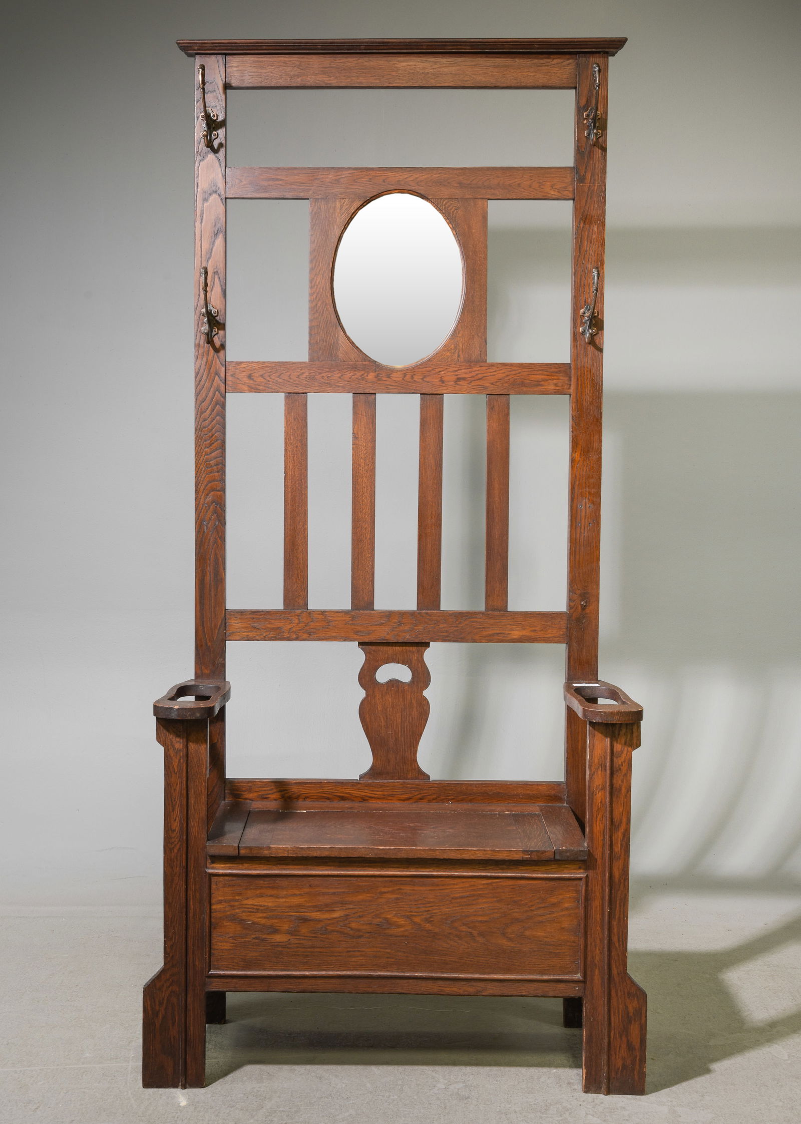 English Oak Mirror Back Hall Seat / Stand (1 of 5)